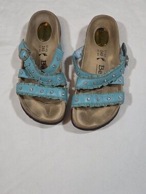 Betula by Birkenstock women's blue ruffled strappy sandals rhinestones Sz 37 (7)